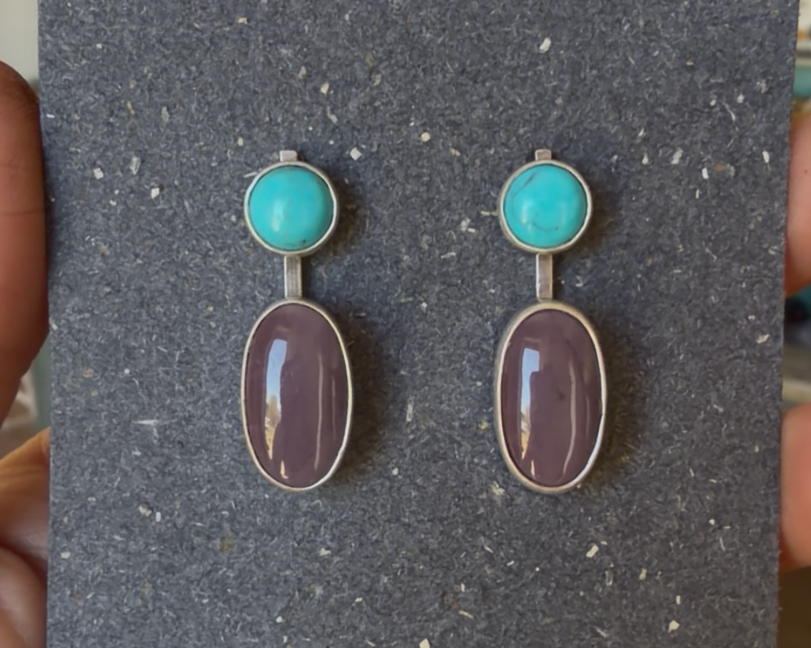 Kingman Turquoise and Hyacinth Jasper Earrings